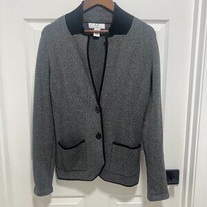 Magaschoni Ponte Knit Cardigan Blazer Size Small Black Gray Herringbone Jacket